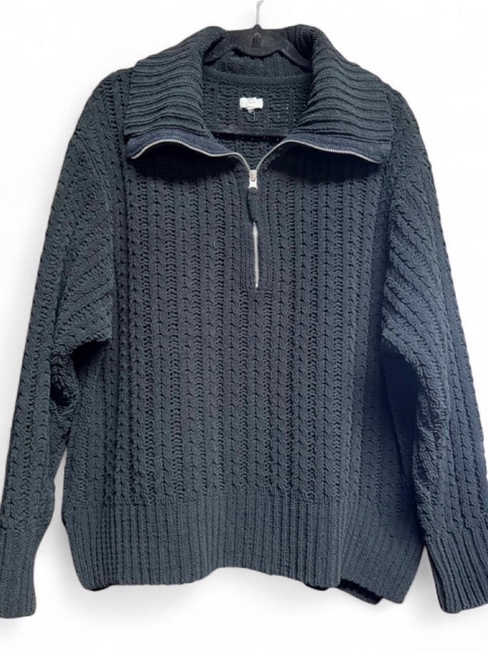 aerie Black Cable-Knit Half-Zip Sweater